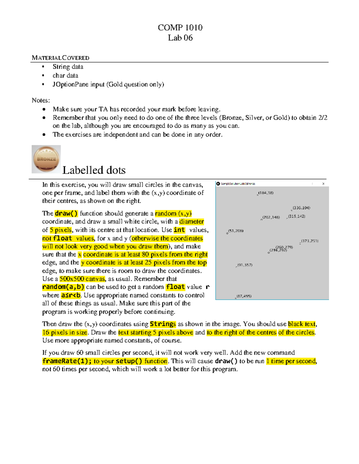 Lab06 - COMP 1010 Lab 06 MATERIAL COVERED String data char data ...