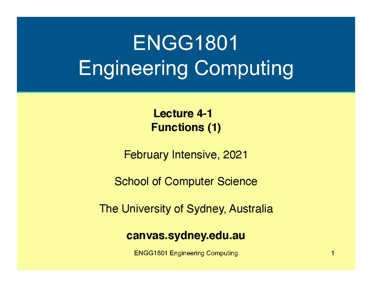 Lecture 4 1 - lecrure 41- ENGG Engineering Computing Lecture 4 - 1 ...