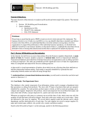 Tutorial 3 - Dimensional Modelling - Solution - Tutorial 3 Objectives ...