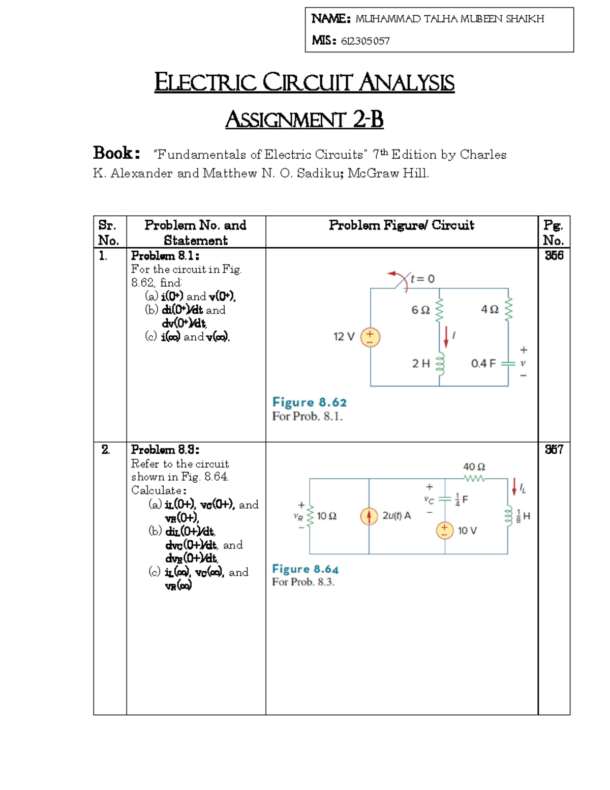 ECA Assignment 2b - ELECTRIC CIRCUIT ANALYSIS Assignment 2-b Book ...