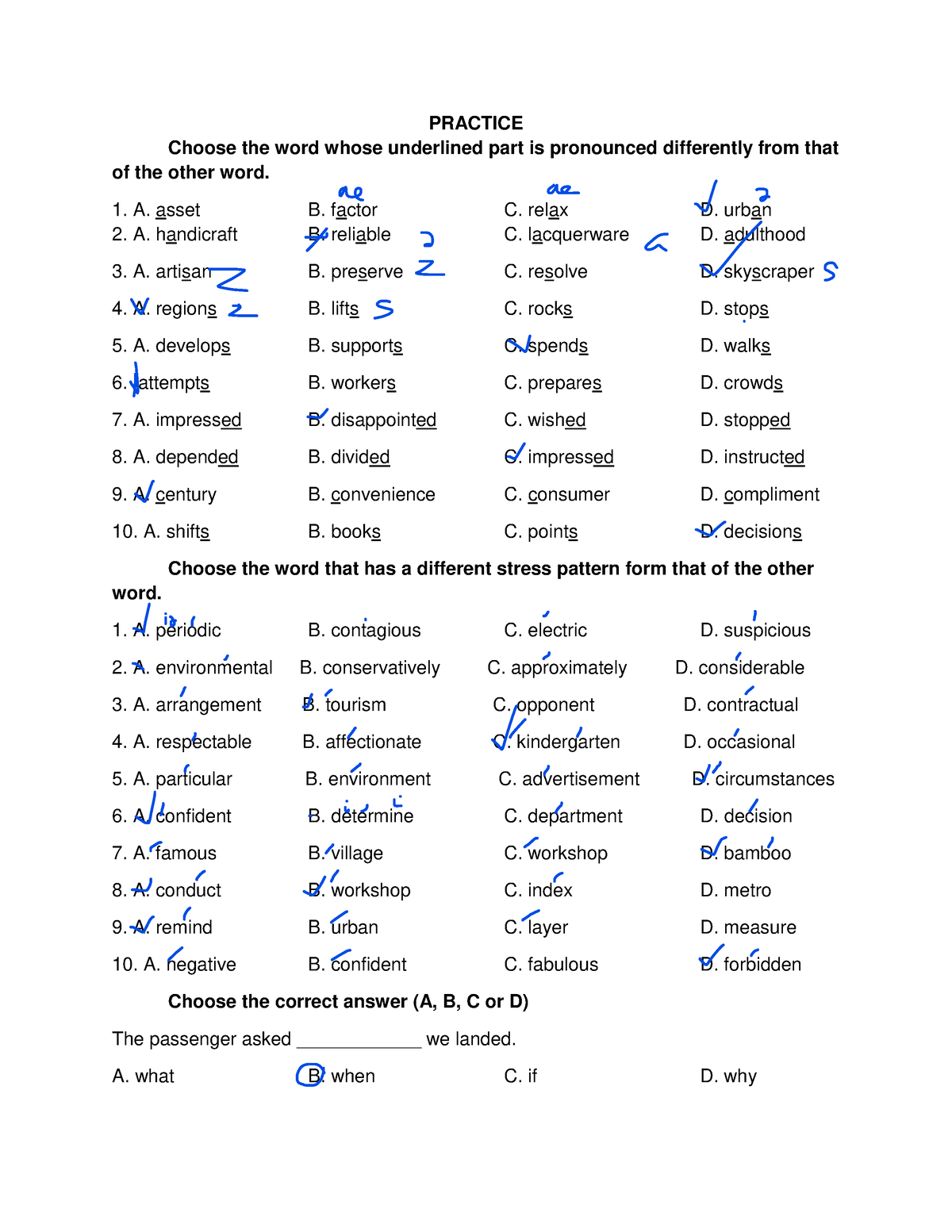 Practice Middle Exam 1 - PRACTICE Choose The Word Whose Underlined Part ...