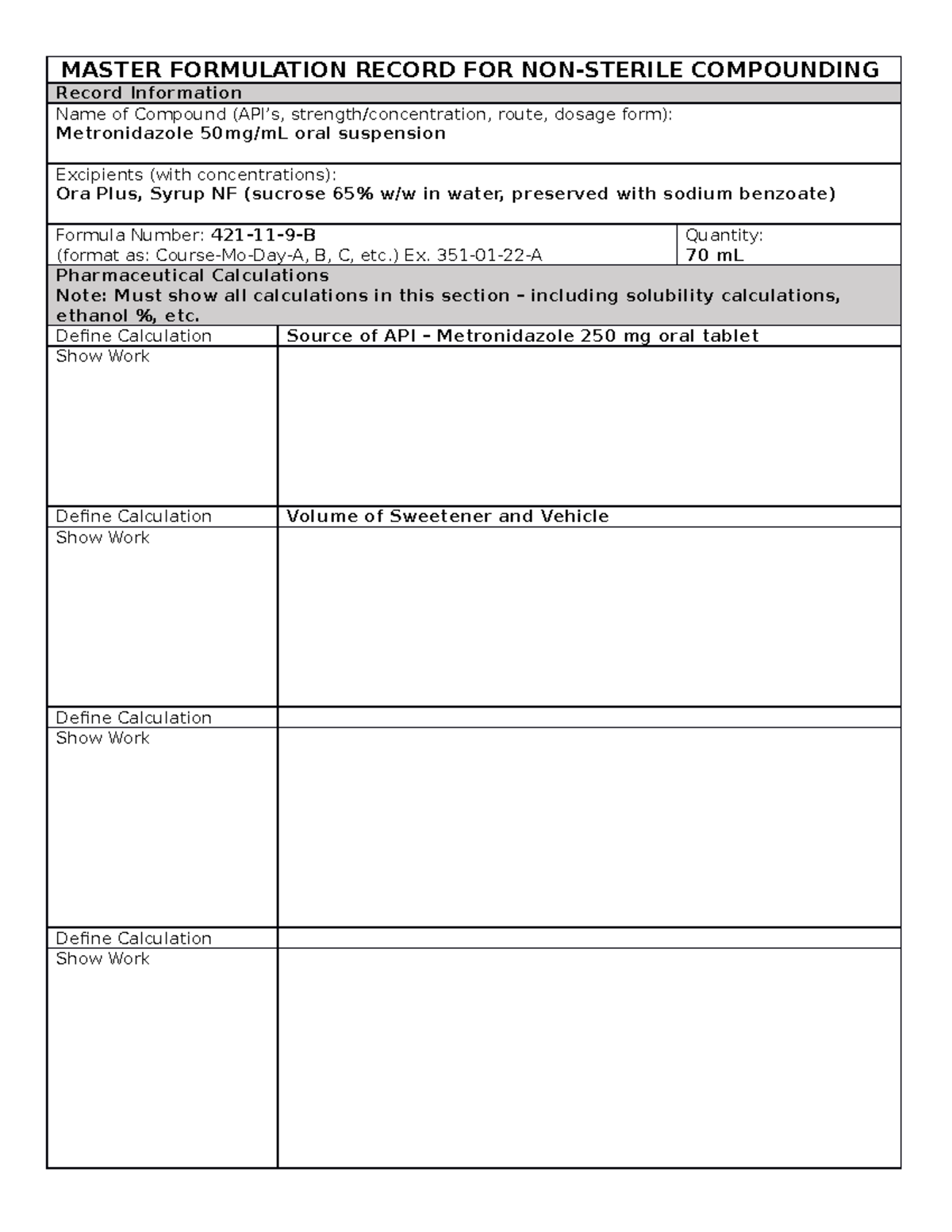 Metronidazole MFR - Study notes and practice - MASTER FORMULATION ...