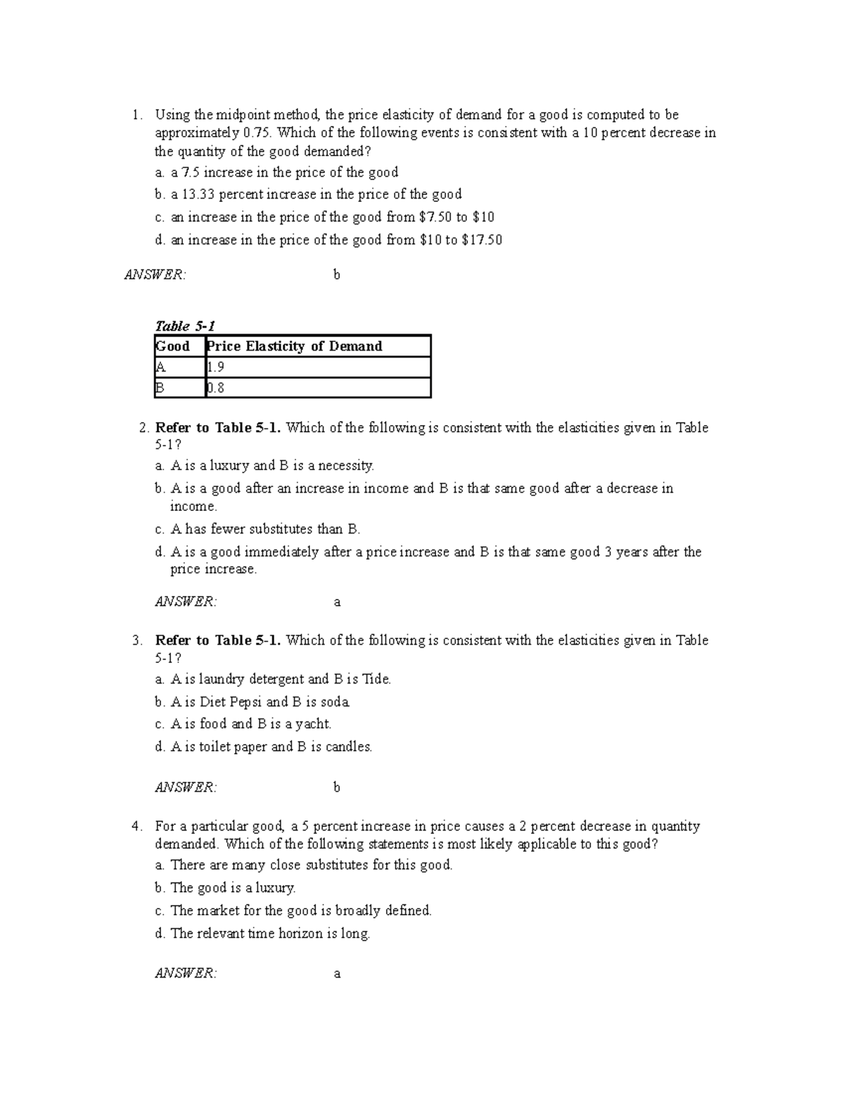 Chapter 5 Problems - Answer - Using the midpoint method, the price ...