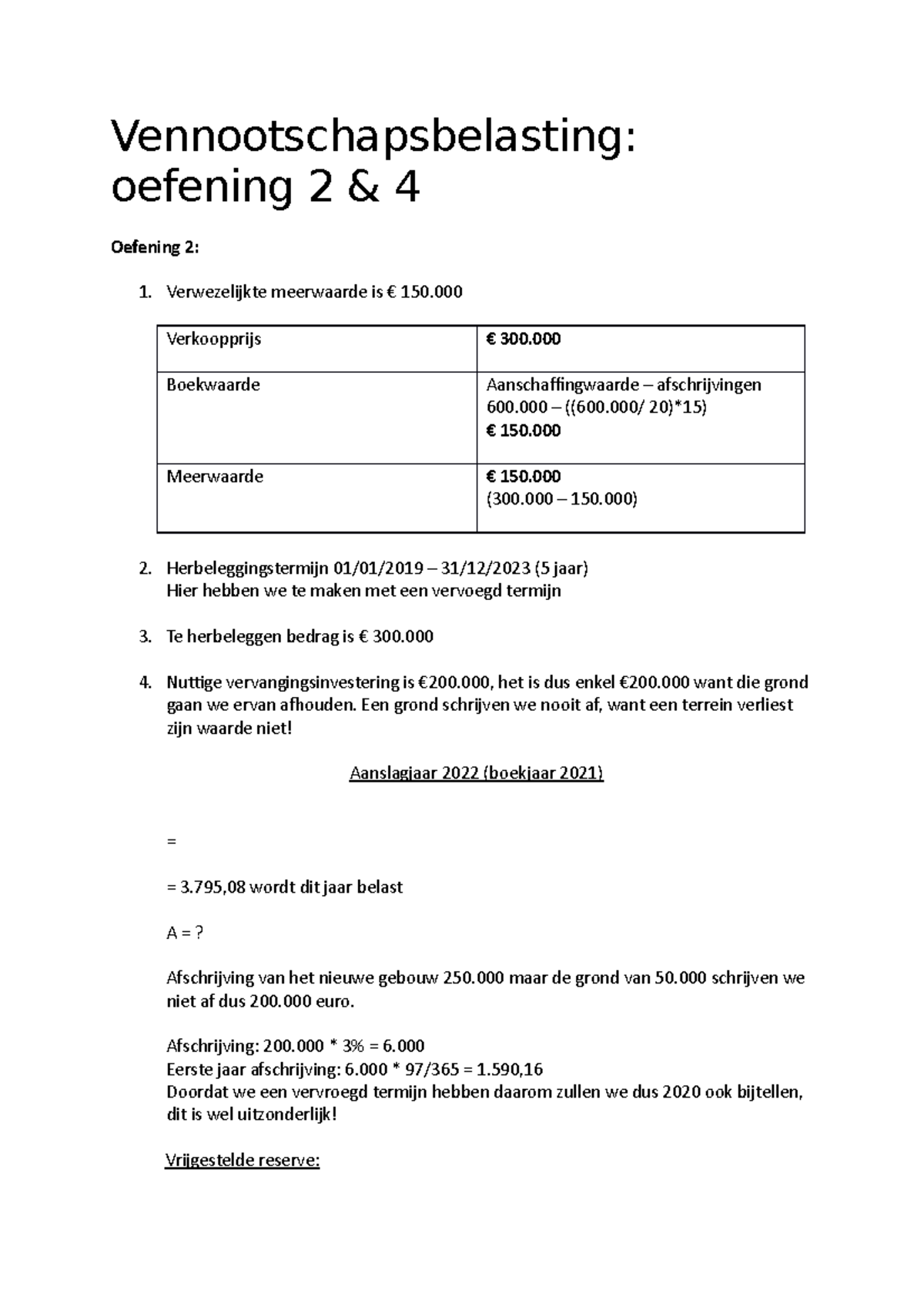 Vennootschapsbelasting Oefening Hoofdstuk 7 - Vennootschapsbelasting ...