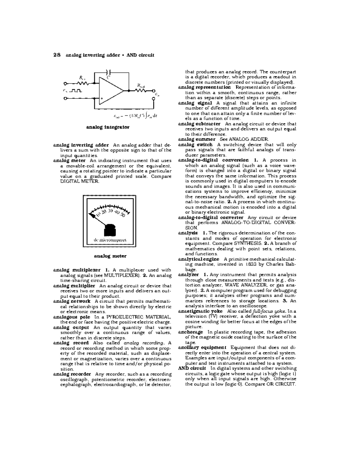 Dictionary of Electronics15 analog inverting adder An analog adder