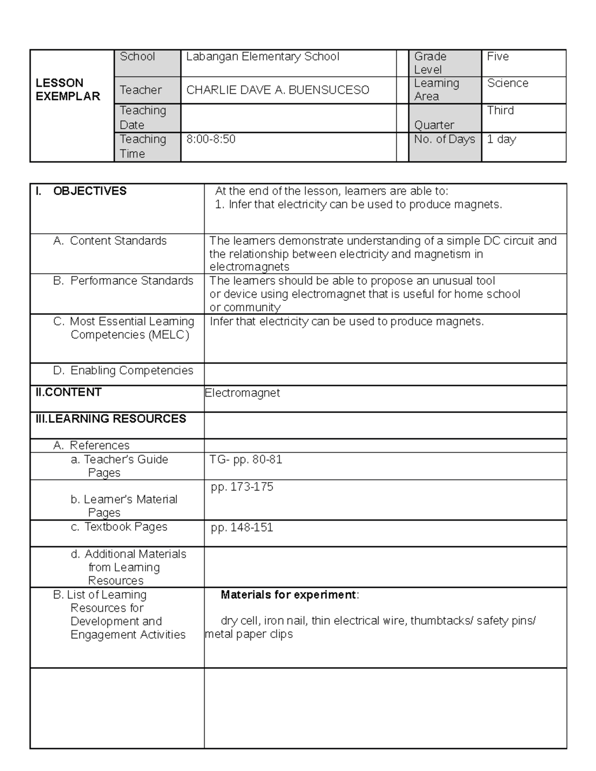 3RD Quarter - CO - Science Lesson Exemplar - LESSON EXEMPLAR School ...