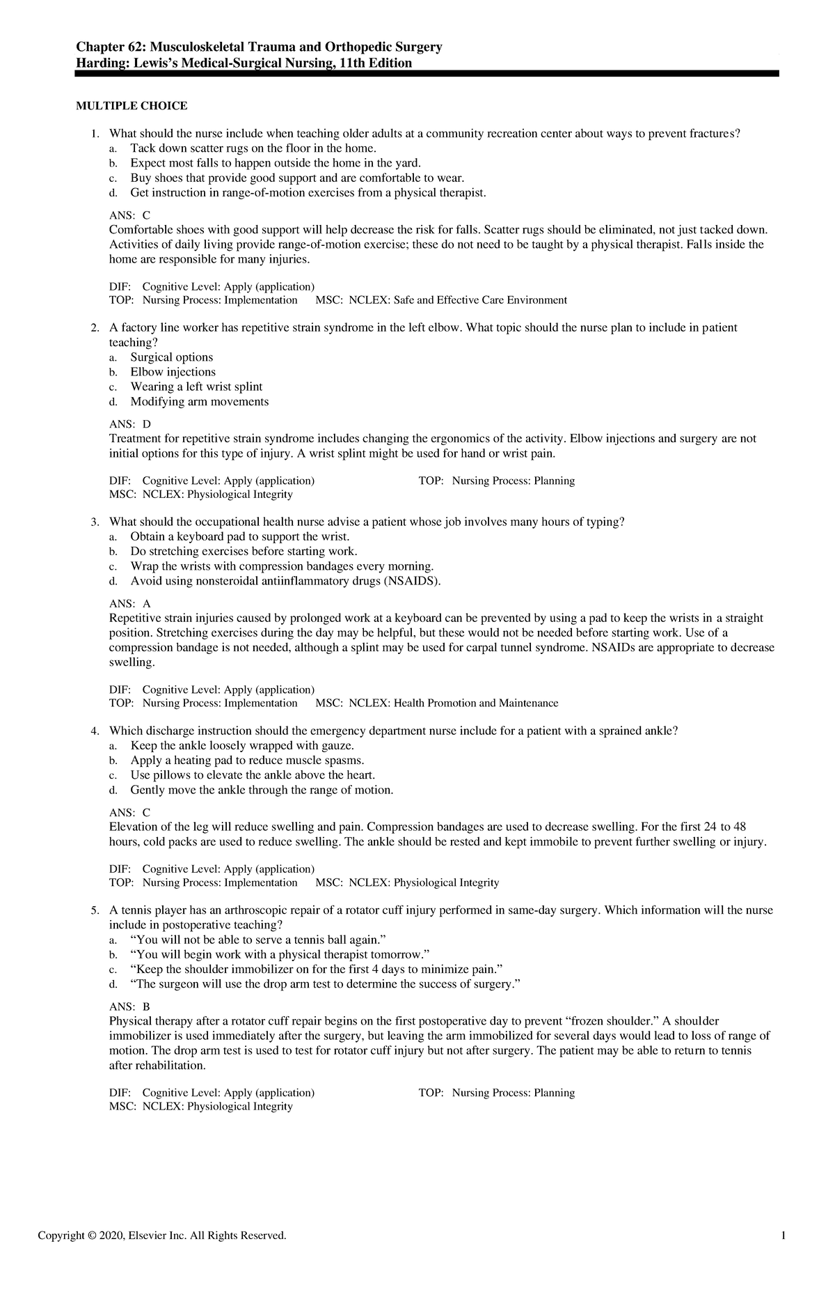 Exam View - CH0062 Harding 11e TB - Chapter 62: Musculoskeletal Trauma ...