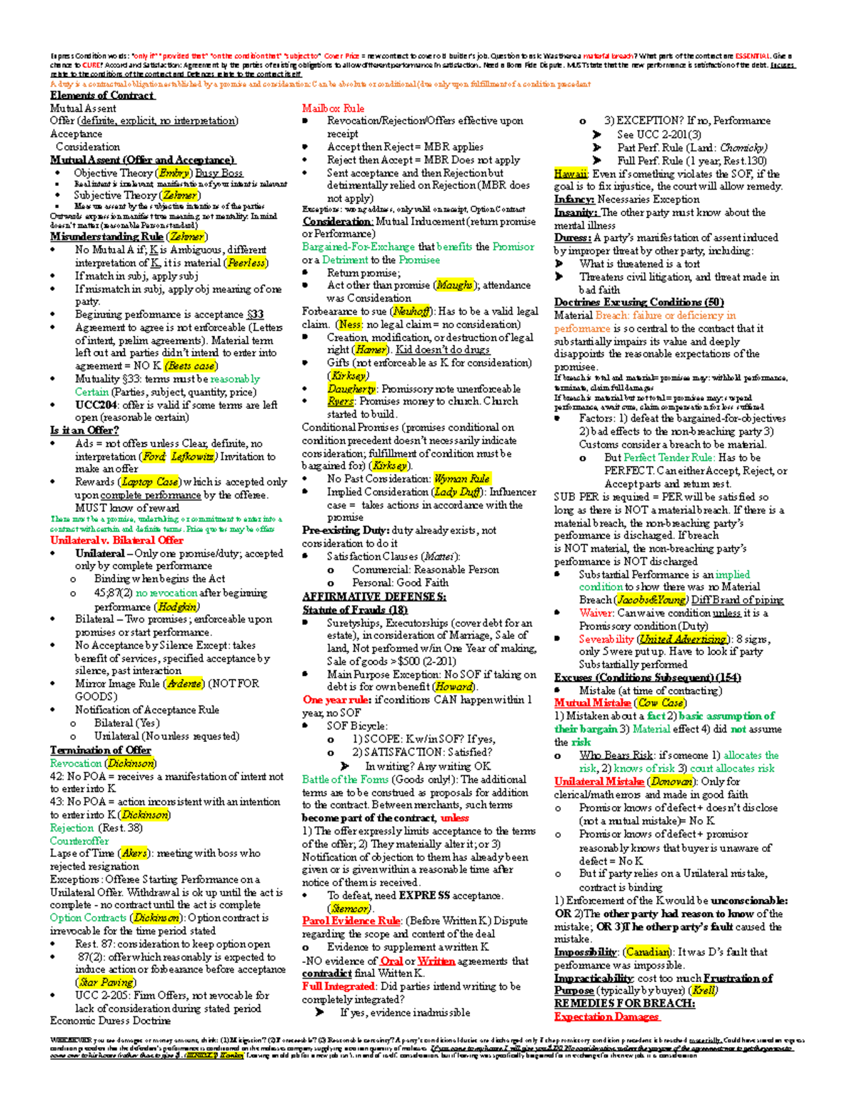 Contract Attack Outline - Express Condition words: “only if” “provided ...