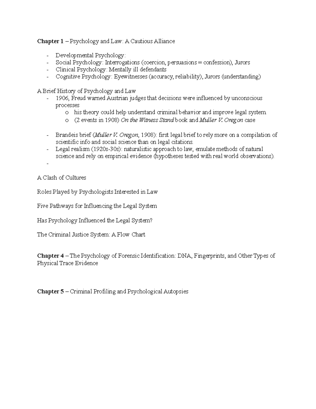 Psych + Law Notes - Beginning of the semester - Chapter 1 – Psychology ...