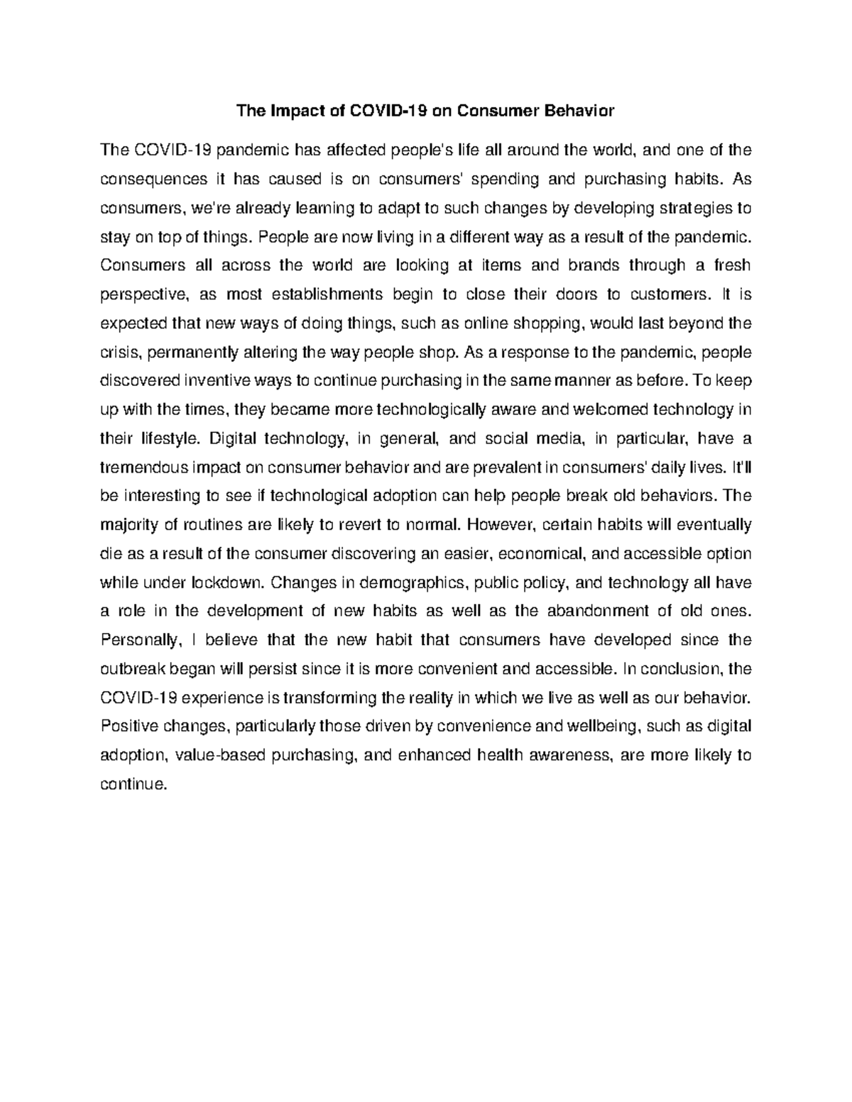The Impact of Covid-19 on Consumer Behavior - The Impact of COVID-19 on ...