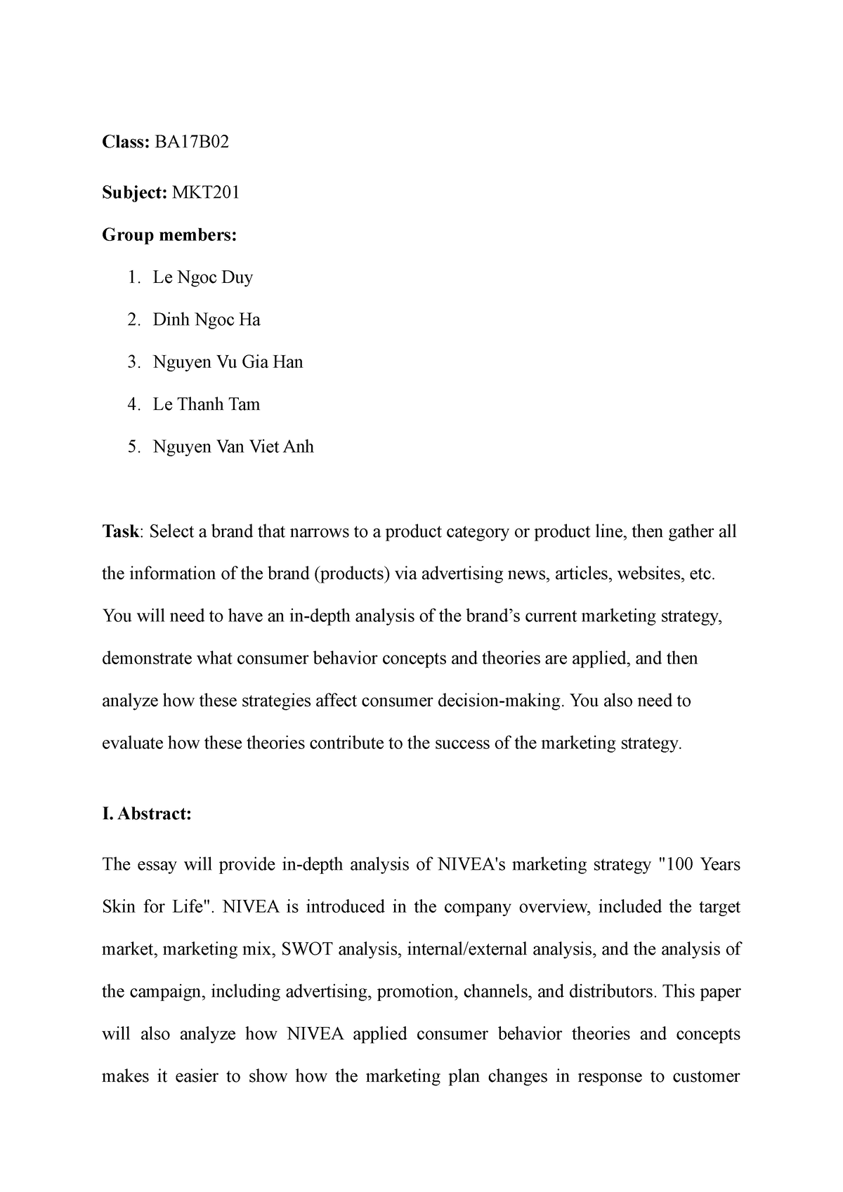 Group 3S Report - BA17B02 - MKT201 - Class: BA17B Subject: MKT Group ...