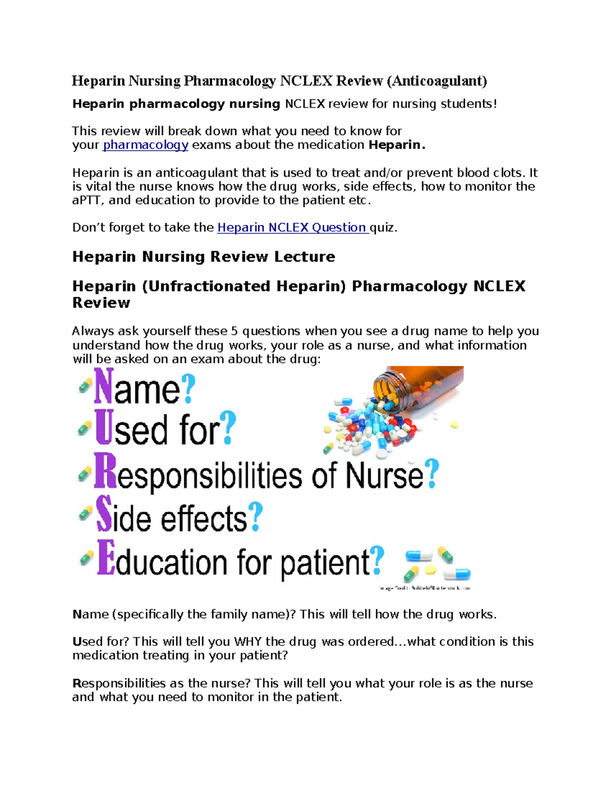 Heparin Nursing Pharmacology Nclex Review - Heparin is an anticoagulant ...