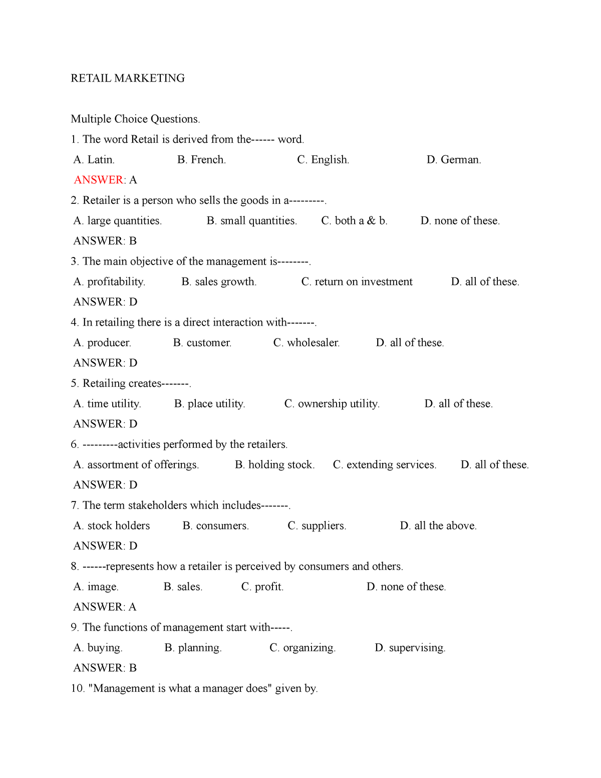 mcq-retail-marketing-learning-purpose-retail-marketing-multiple