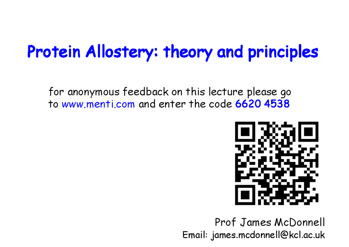 5BBB0224 Allostery-principles Lecture 2023 - Protein Allostery: Theory ...