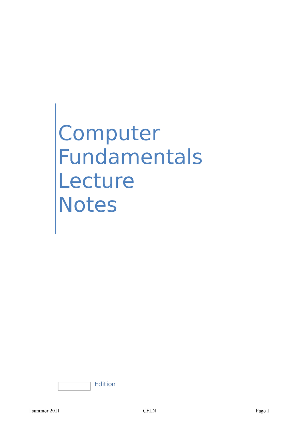 Computer Fundamentals Lecture 1 Notes - Computer Fundamentals Lecture ...