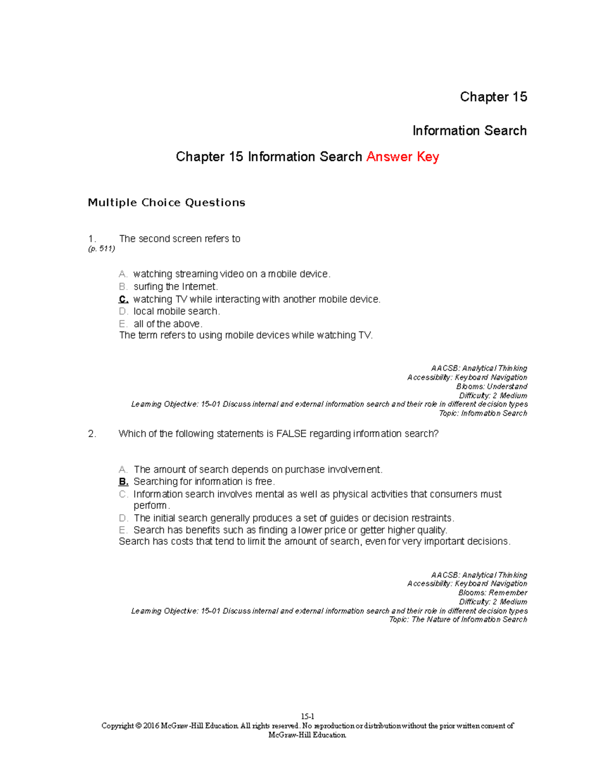 TBChap 015 - Consumer Behaviour - Testbank Chapter 15 - Semester 3 the ...