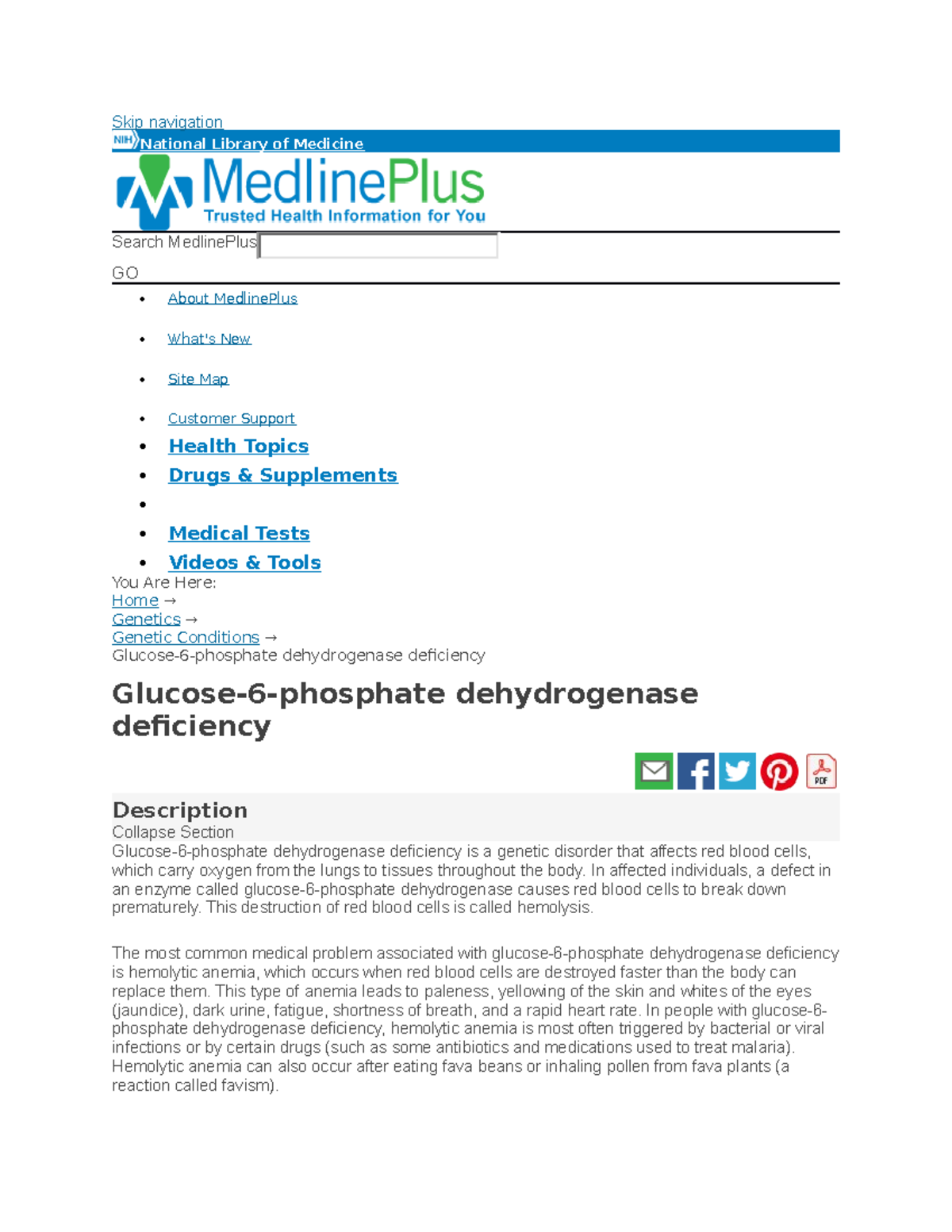 G6pd G6pd deficiency Skip navigation National Library of Medicine