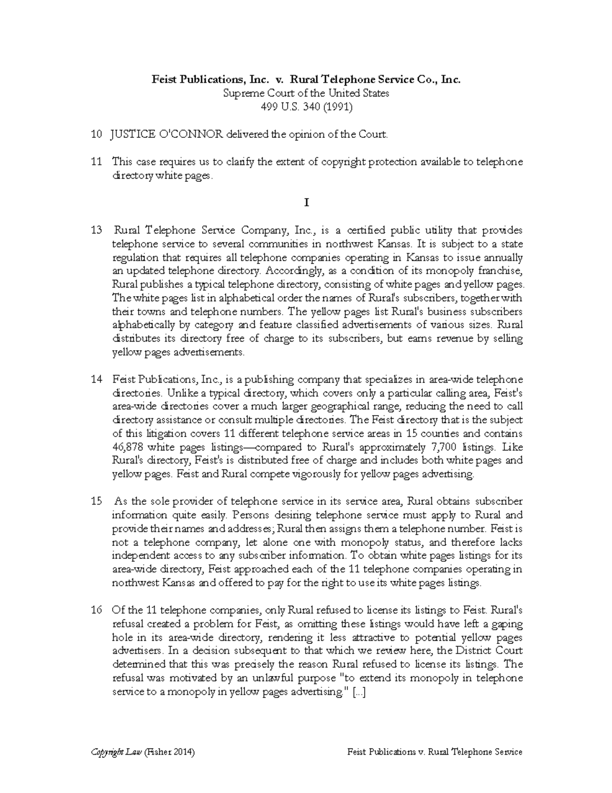 1991 Feist APUNTES EXAMEN IMPORTANTE Feist Publications, Inc. v