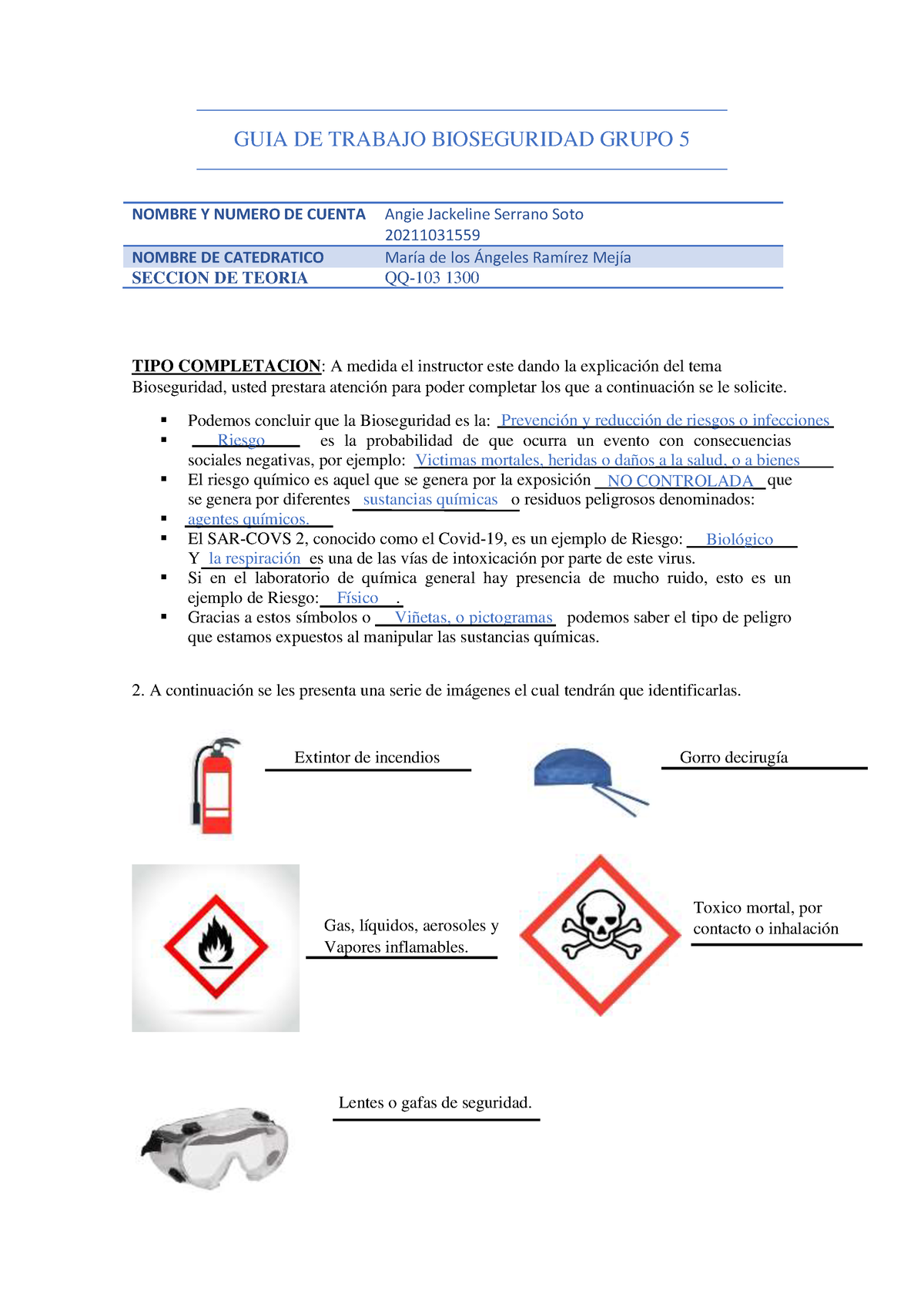 GUIA 1 DE Trabajo Bioseguridad - GUIA DE TRABAJO BIOSEGURIDAD GRUPO 5 ...