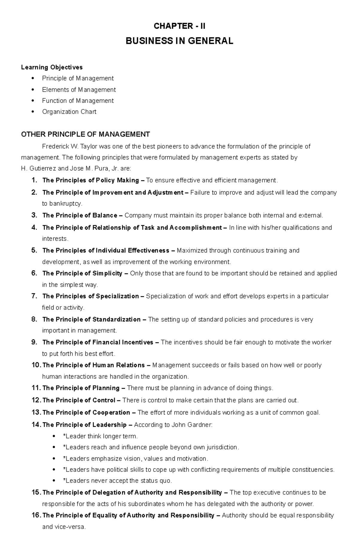 Chapter II - CHAPTER - II BUSINESS IN GENERAL Learning Objectives ...