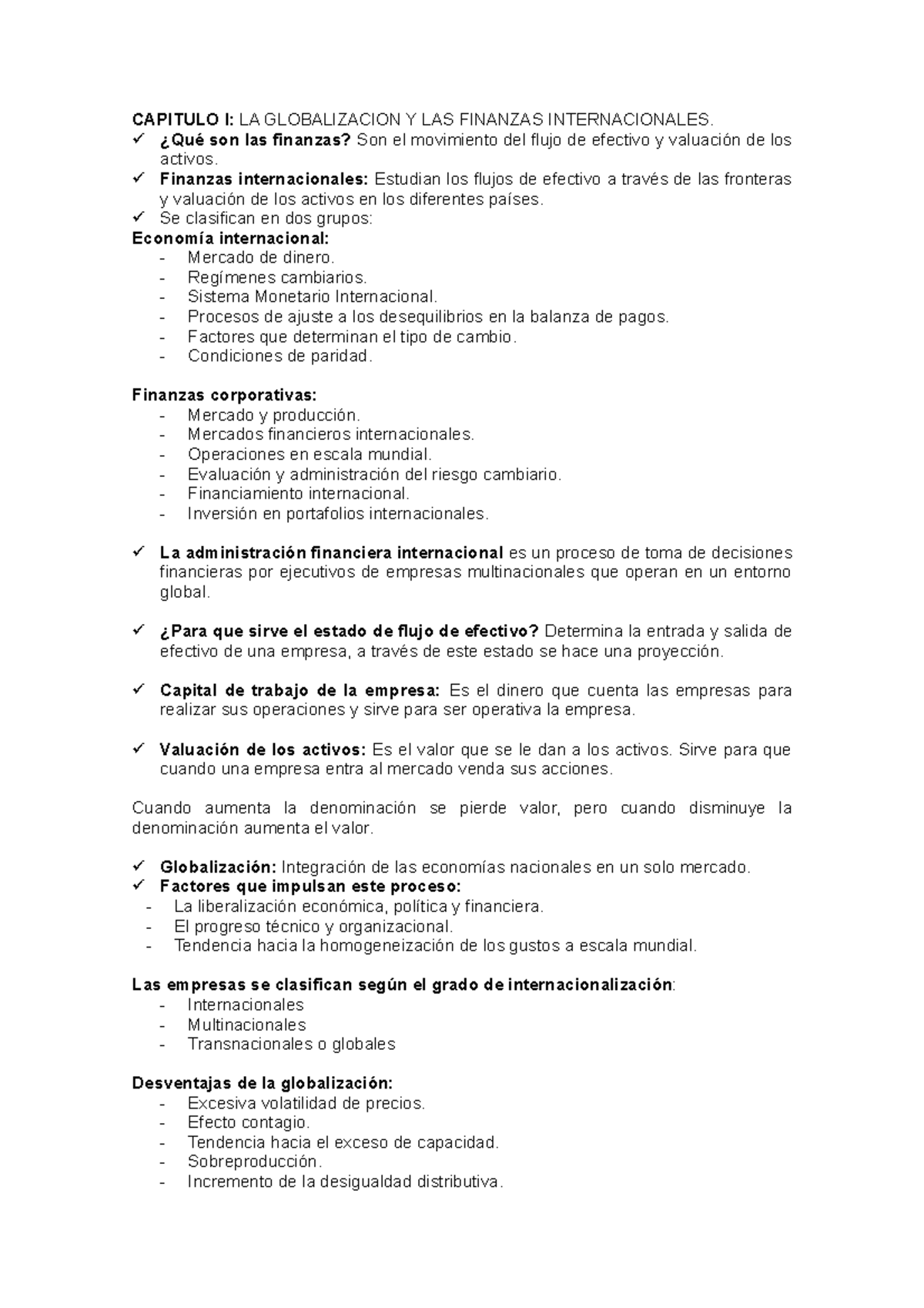 Finanzas Internacionales Apuntes - CAPITULO I: LA GLOBALIZACION Y LAS ...