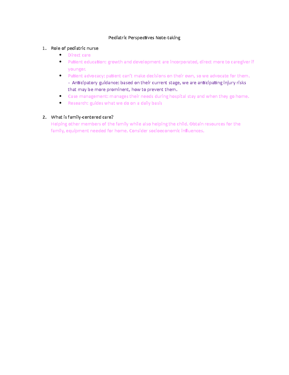 Pedaitric Perspectives Note-Taking - Pediatric Perspectives Note-taking ...
