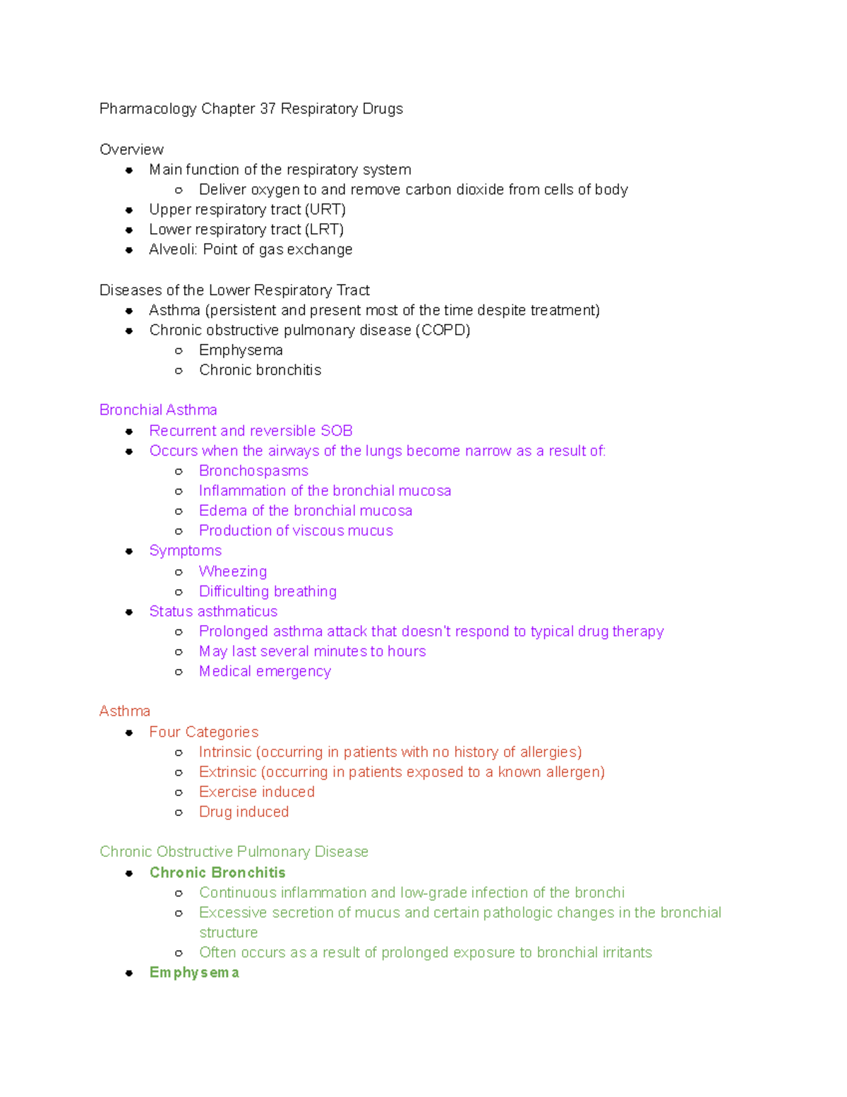 Pharmacology Chapter 37 Respiratory Drugs - Studocu