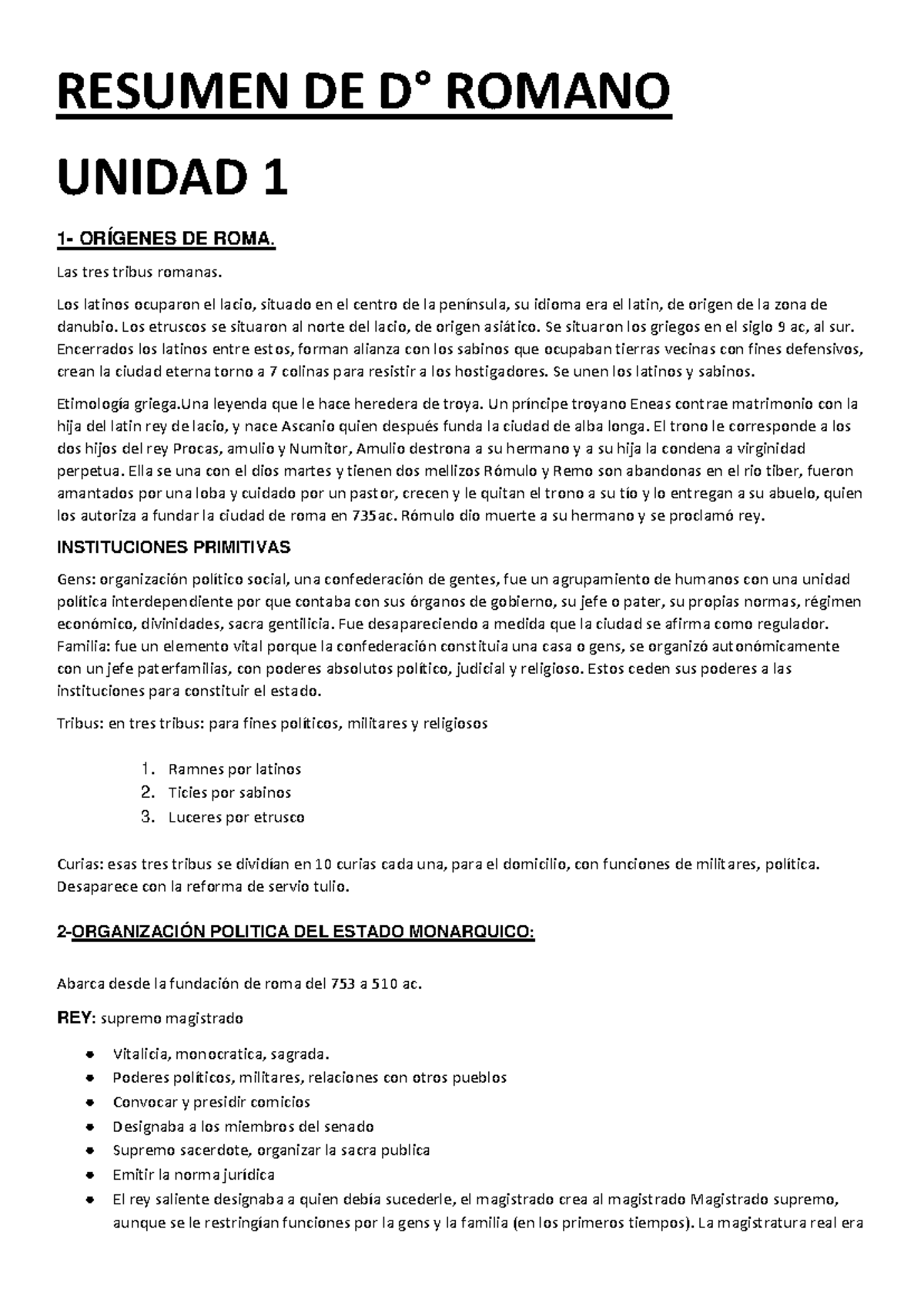 Resumen DE Derecho Romano Completo PDF - RESUMEN DE D° ROMANO UNIDAD 1 ...