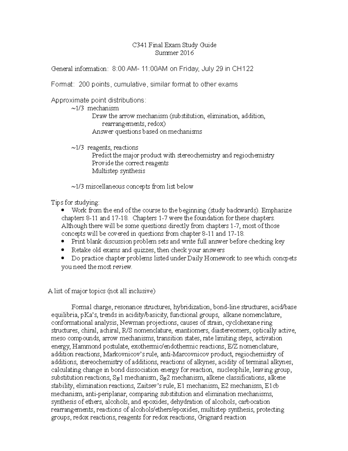 Summary - omplete - C341 Final Exam Study Guide Summer 2016 - C341 ...