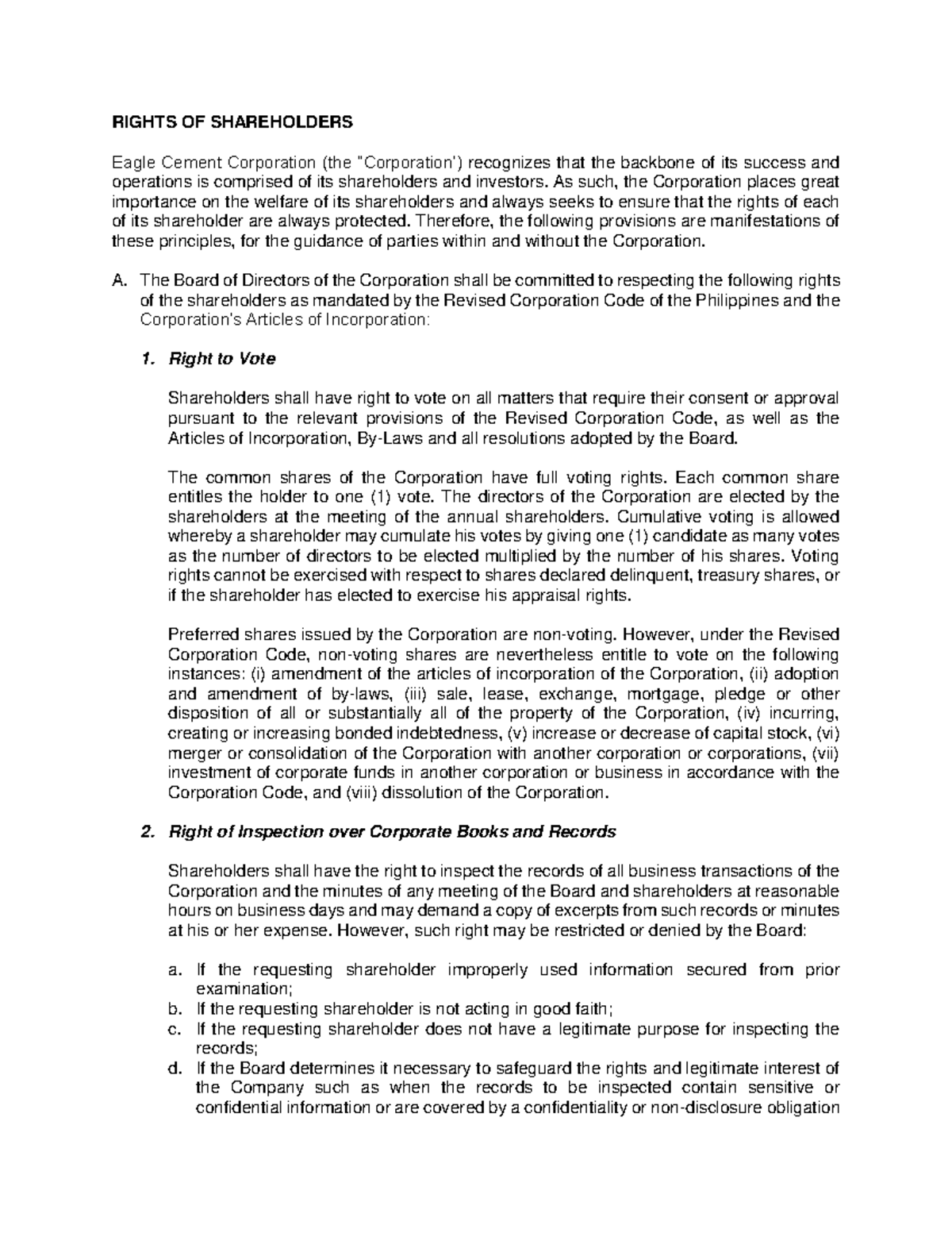 Rights of Shareholders to master and be remember - RIGHTS OF ...