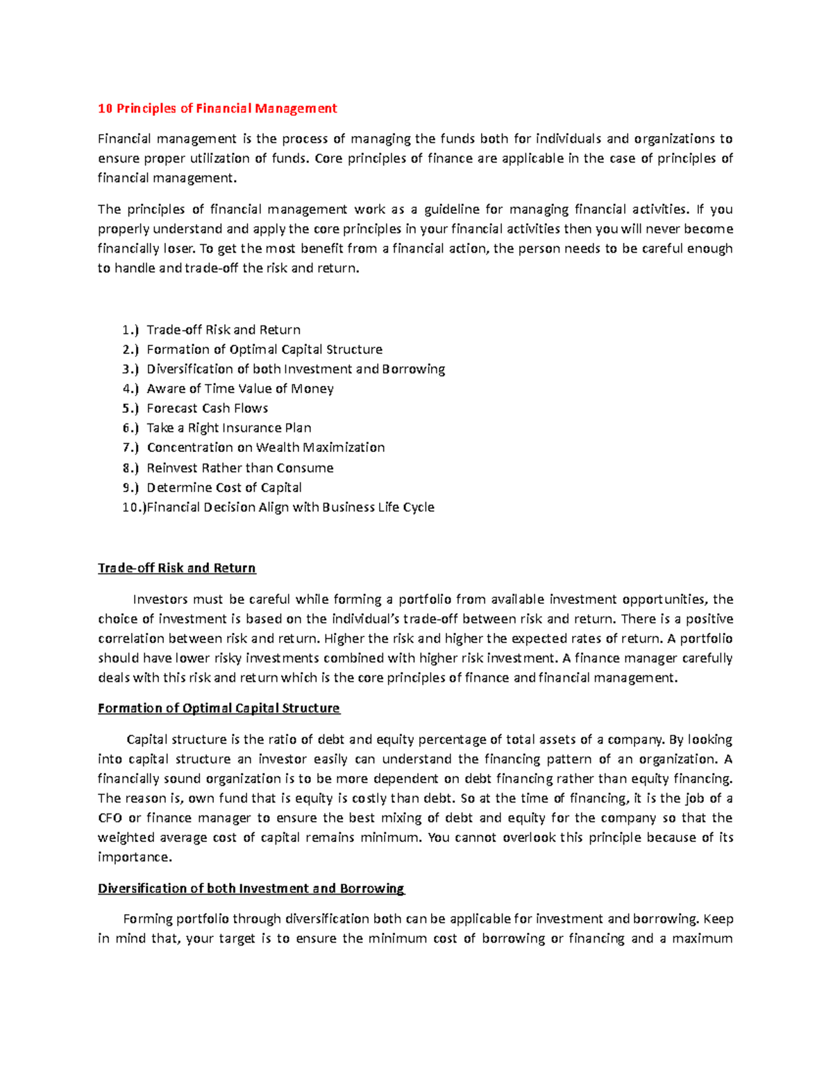 10Principles - Hehe - 10 Principles of Financial Management Financial ...