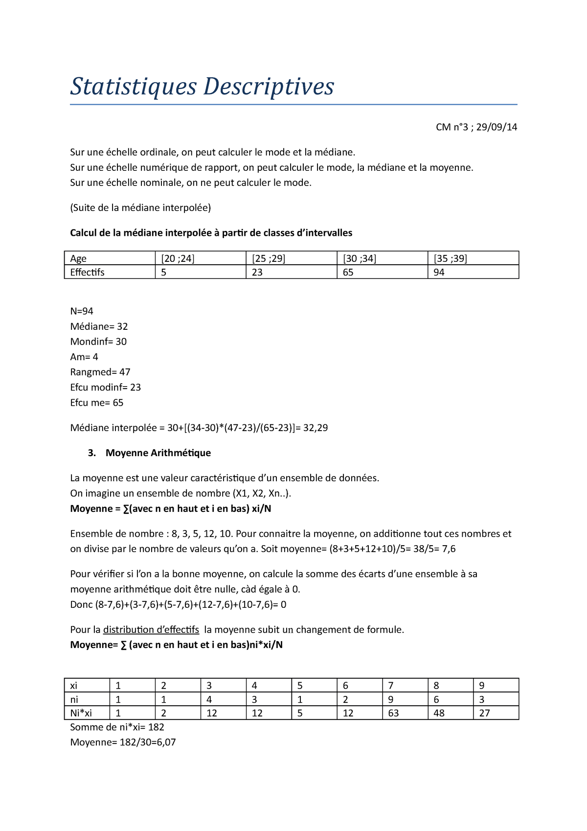 Statistiques Descriptives CM3 - Sur Une échelle Numérique De Rapport ...