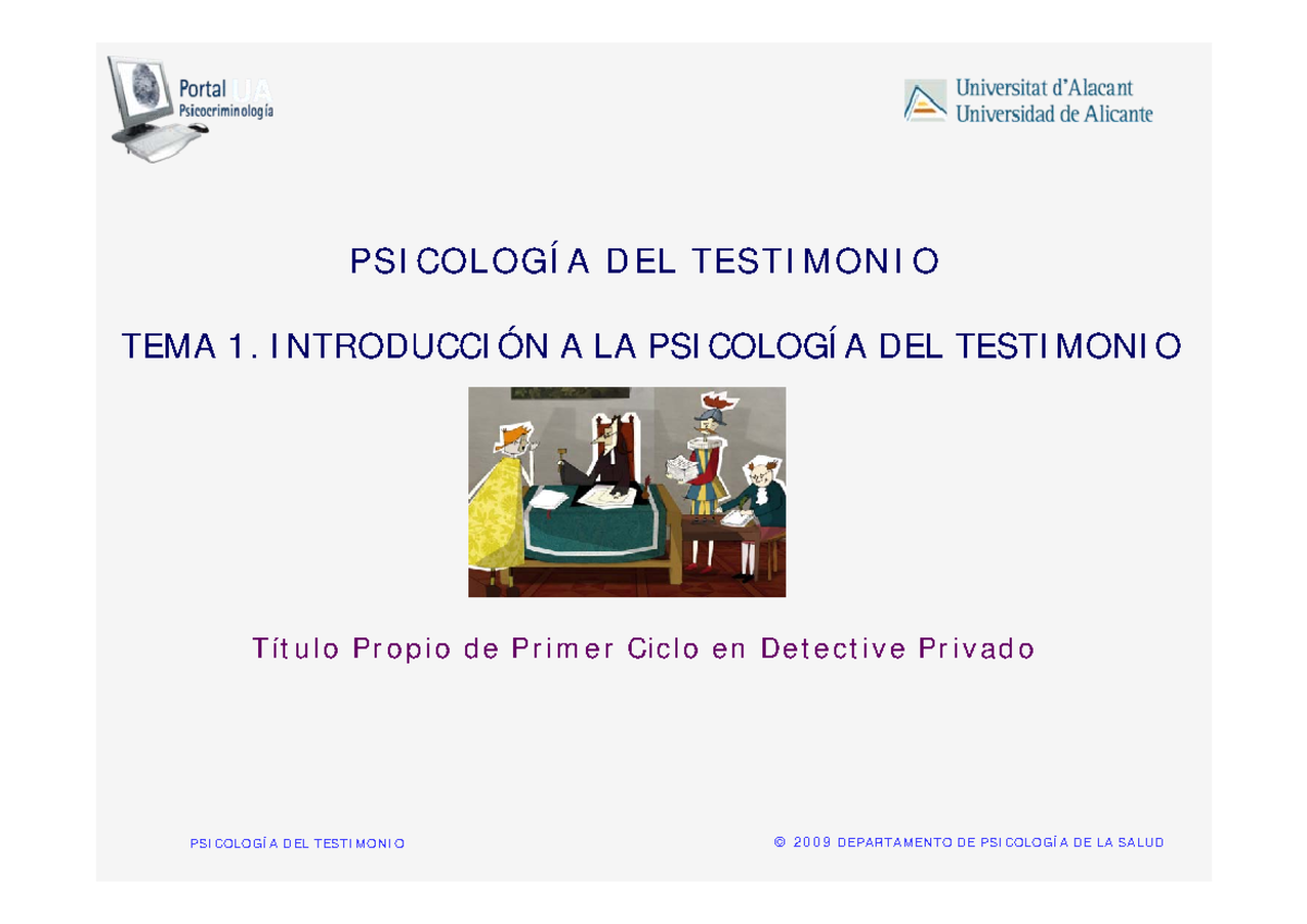 TEMA 1 Psicología Del Testimonio - PSI COLOGÍ A D EL TESTI M ON I O ...