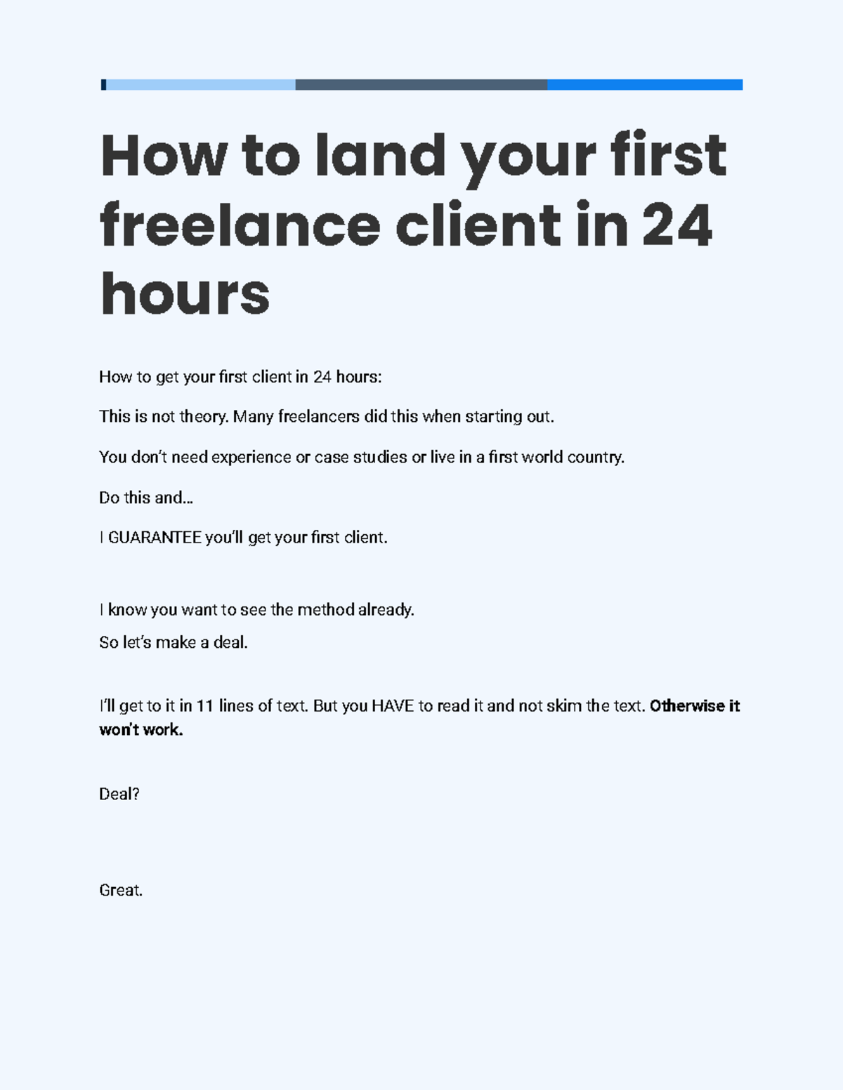 Guide. How to land your first freelance client in 4 hours - How to land ...