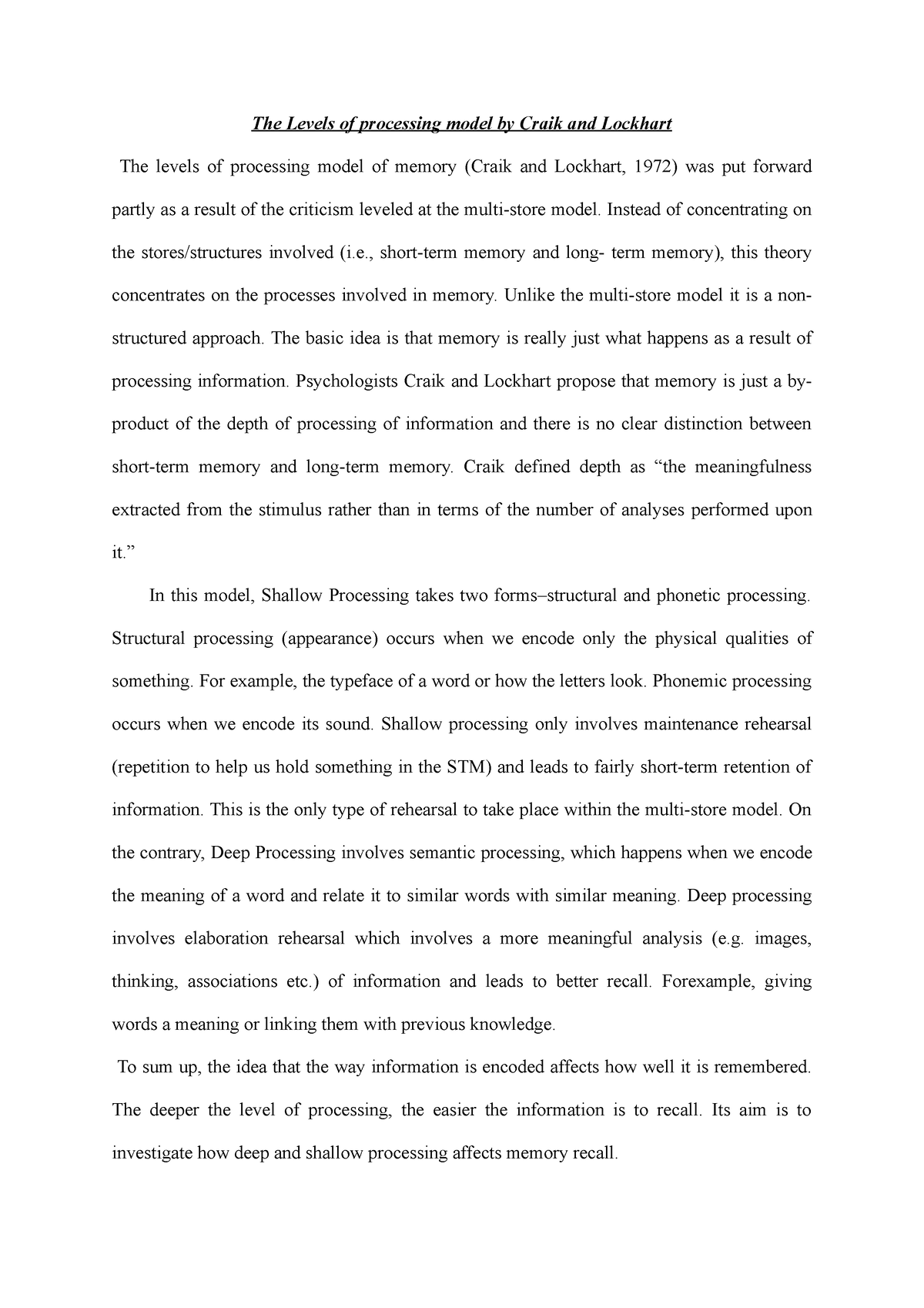 levels of processing research paper