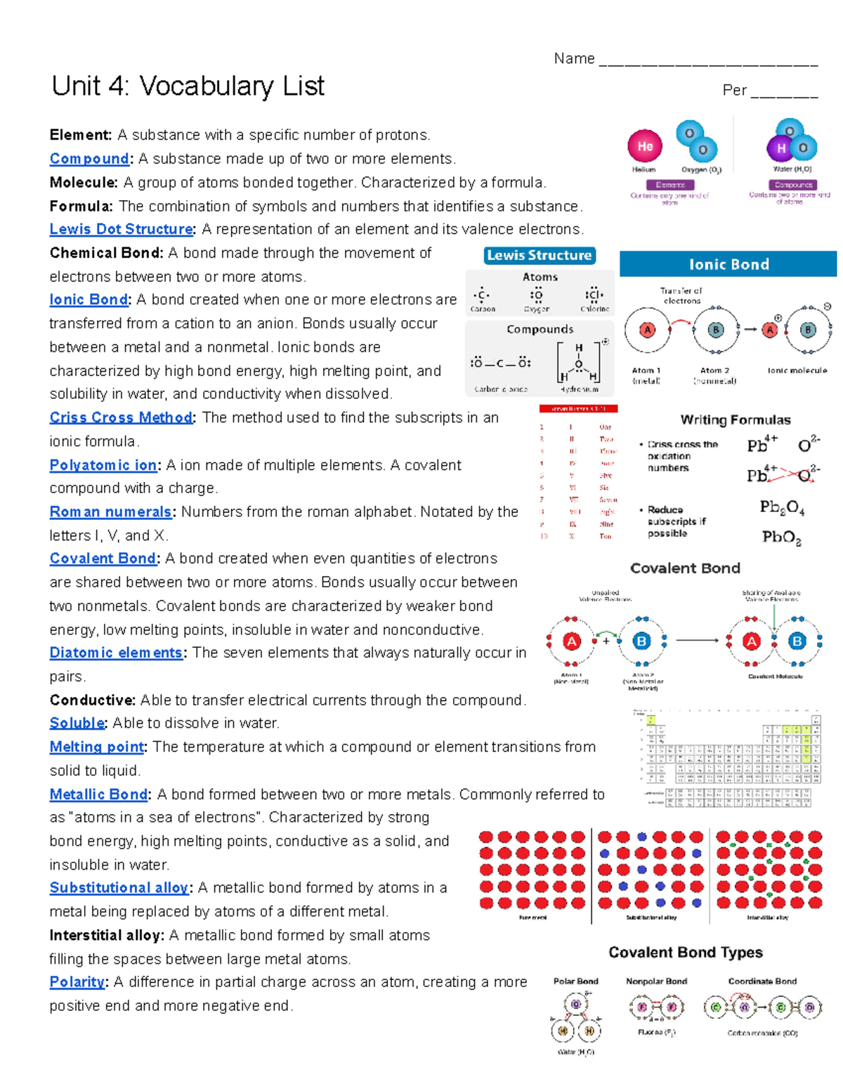 Unit 4 Vocabulary List - Name Unit 4: Vocabulary List Per ______