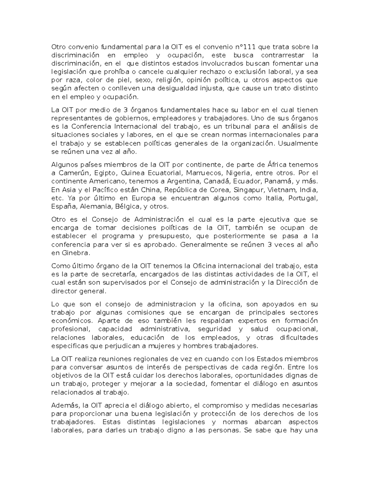 Resumen Legislacion - Otro convenio fundamental para la OIT es el ...