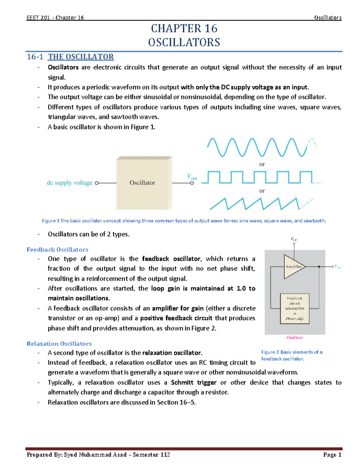 6-Oscillators - Notes - 201 Chapter 16 Oscillators CHAPTER 16 ...