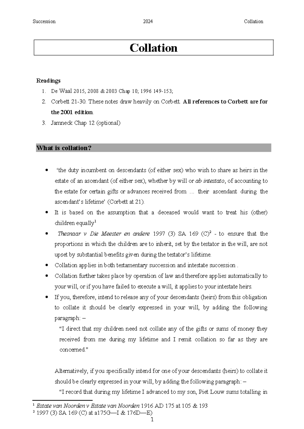 Collation - notes - Collation Readings 1. De Waal 2015, 2008 & 2003 ...