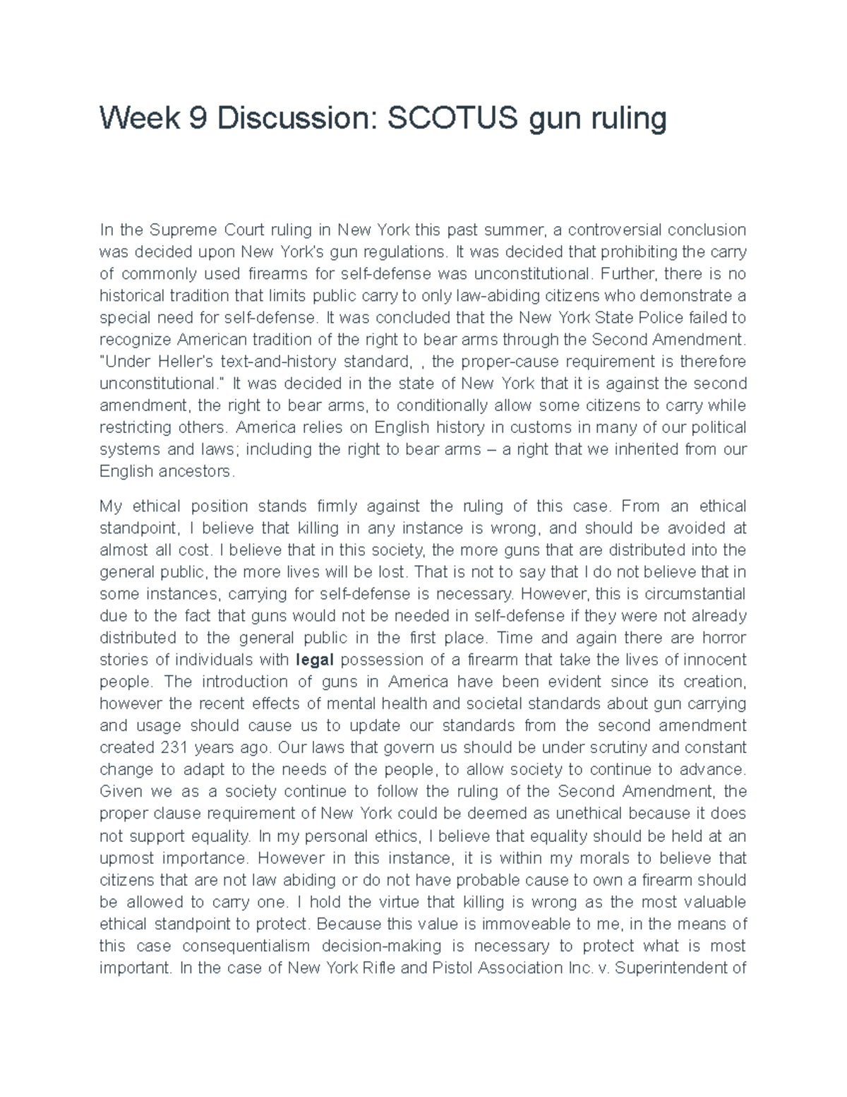 Week 9 Discussion Scotus gun ruling Week 9 Discussion SCOTUS gun