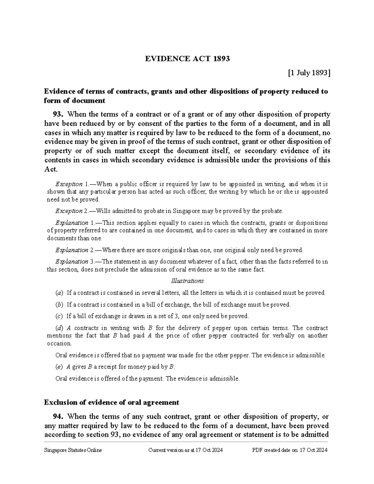 Evidence Act 1893 EVIDENCE ACT 1893 [1 July 1893] Evidence of terms