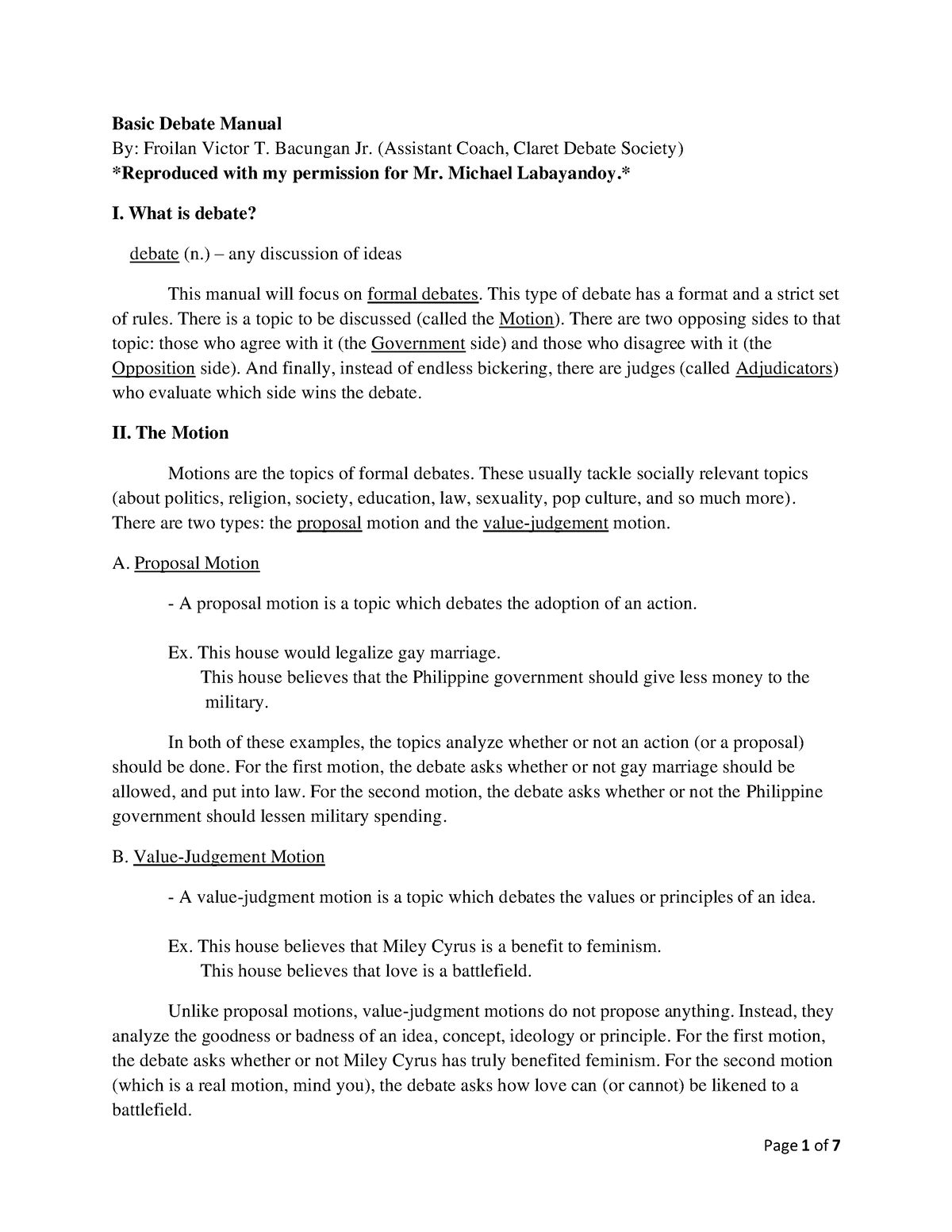 Debate- Manual - notes - Basic Debate Manual By: Froilan Victor T ...