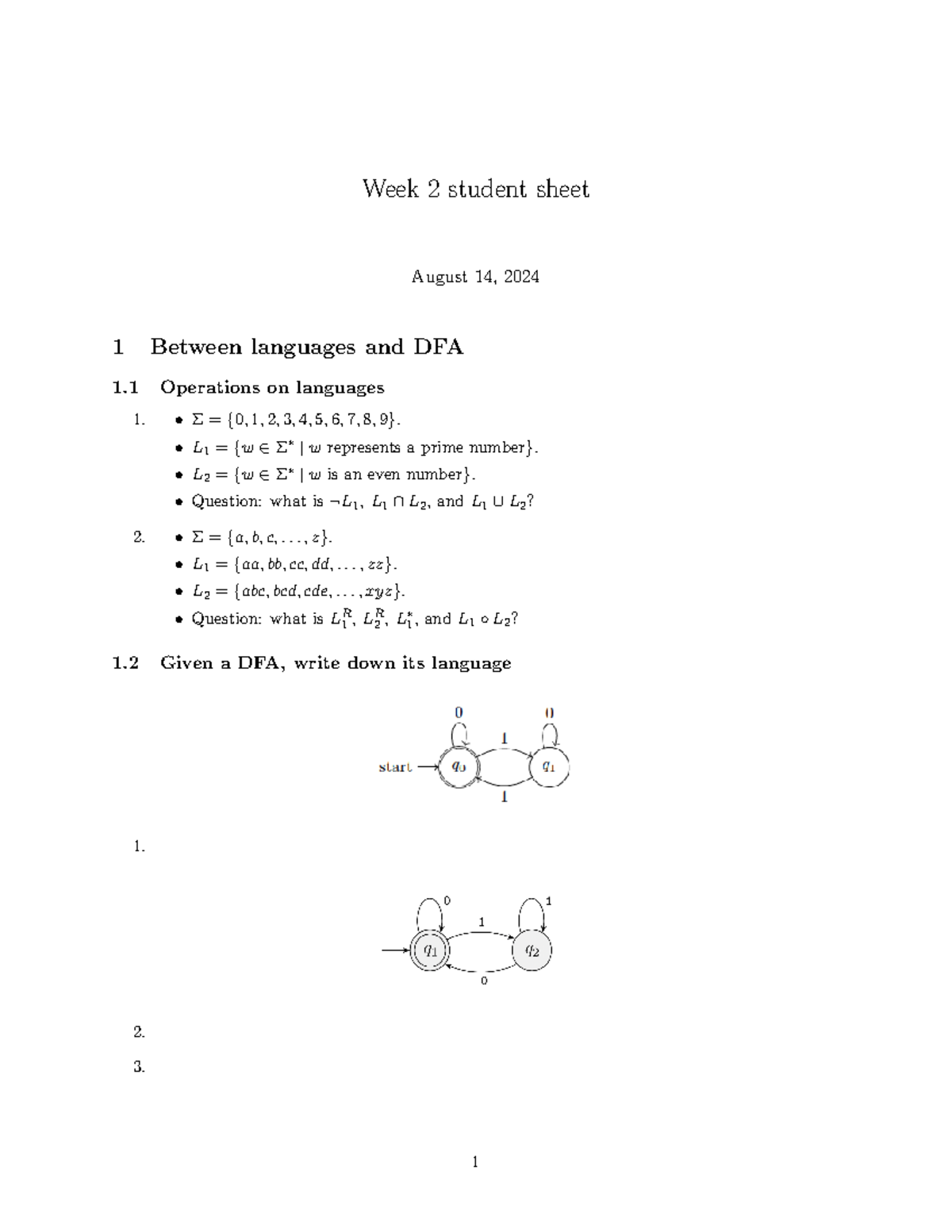 Tut worksheet for week 2 - Week 2 student sheet August 14, 2024 1 ...