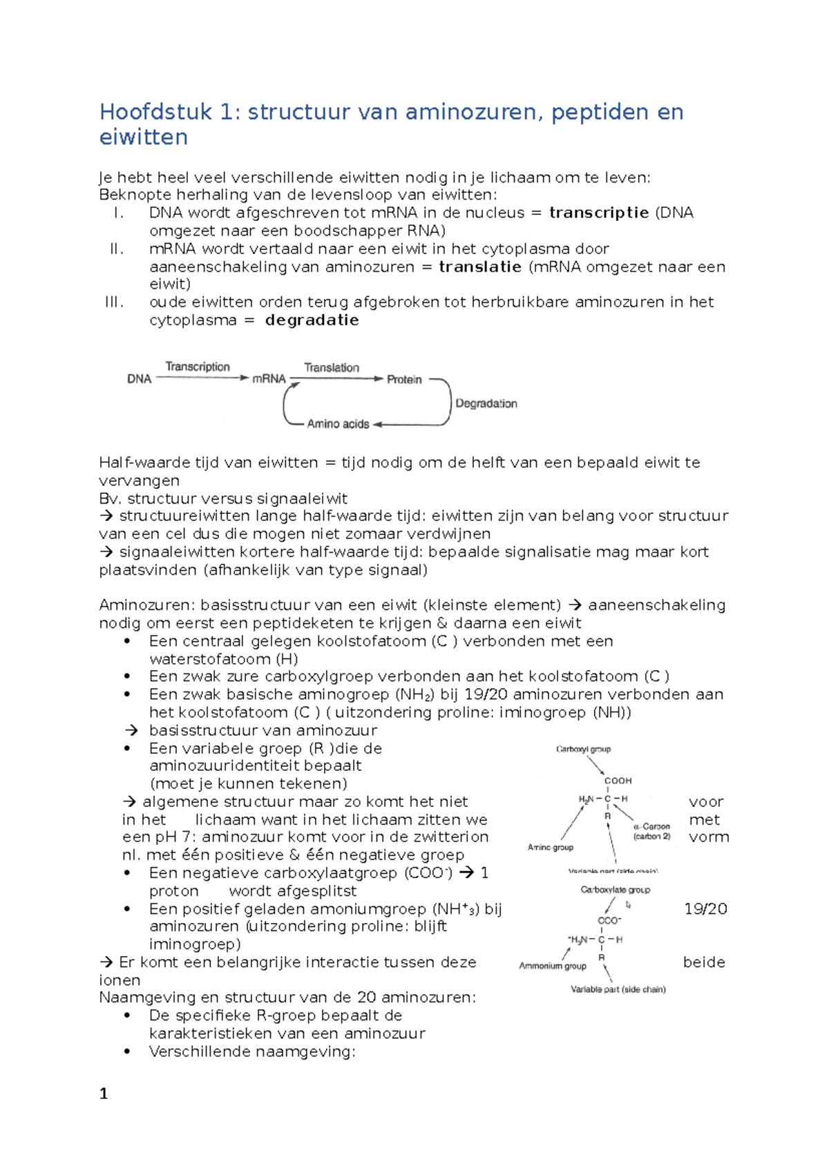 Biochemie Revaki 2de Bachelor - Hoofdstuk 1: Structuur Van Aminozuren ...