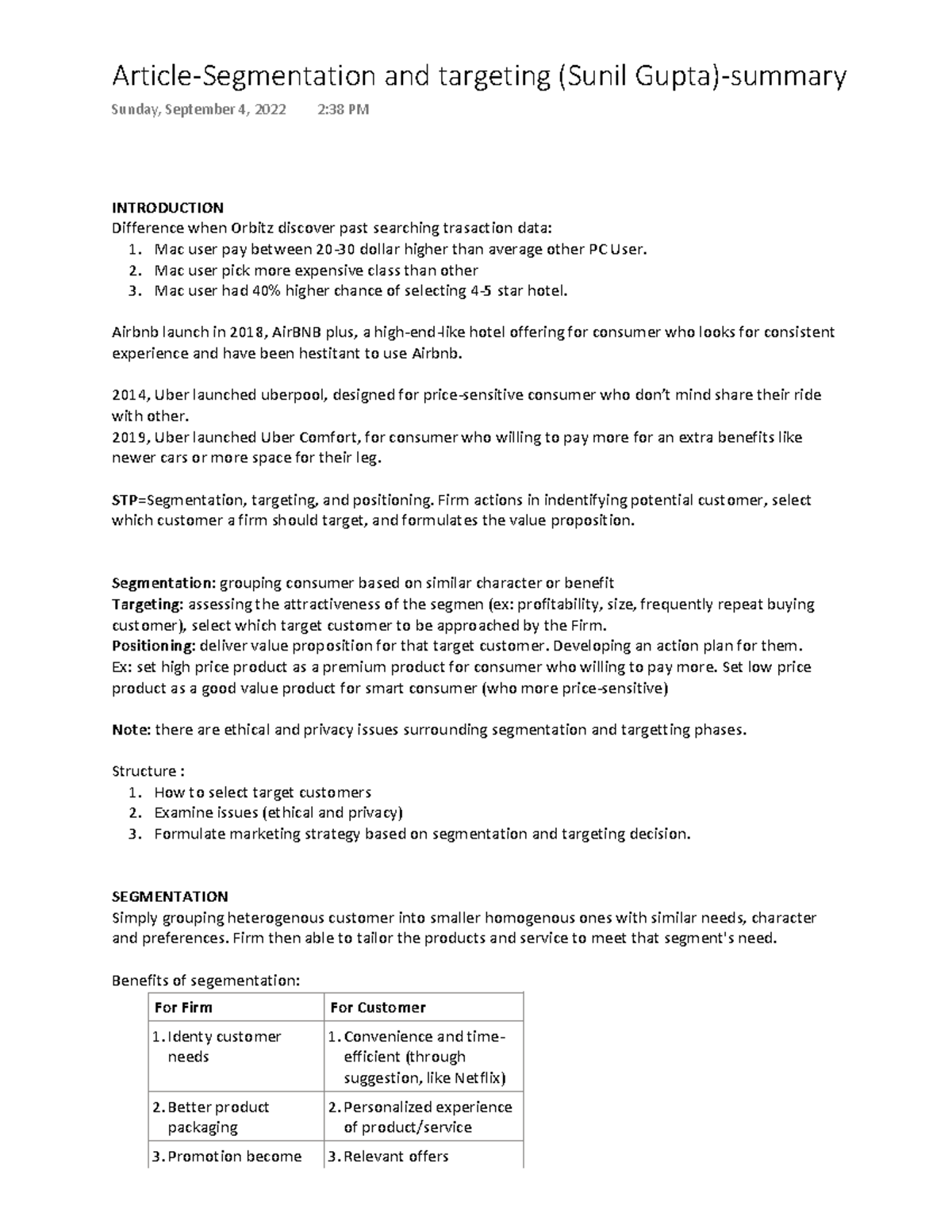 Segmentation - Structure notes - INTRODUCTION Difference when Orbitz ...