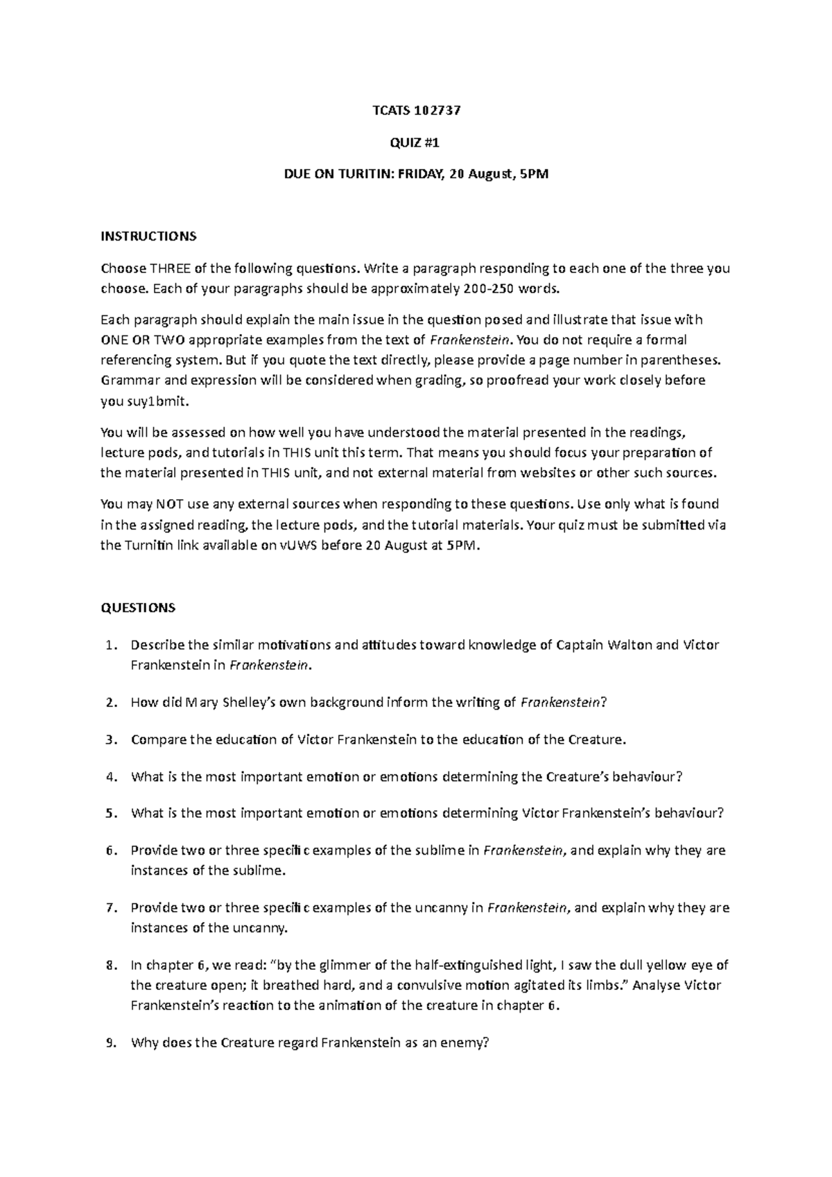 Tcats S2 2021 Quiz 1 - TCATS 102737 QUIZ DUE ON TURITIN: FRIDAY, 20 ...