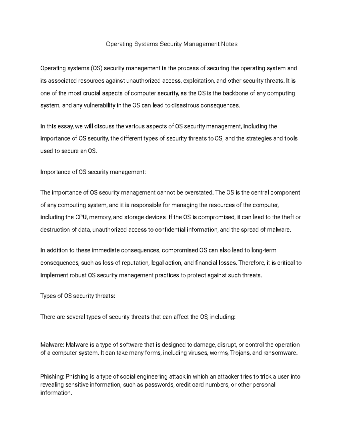 Security Management Notes - Operating Systems Security Management Notes ...