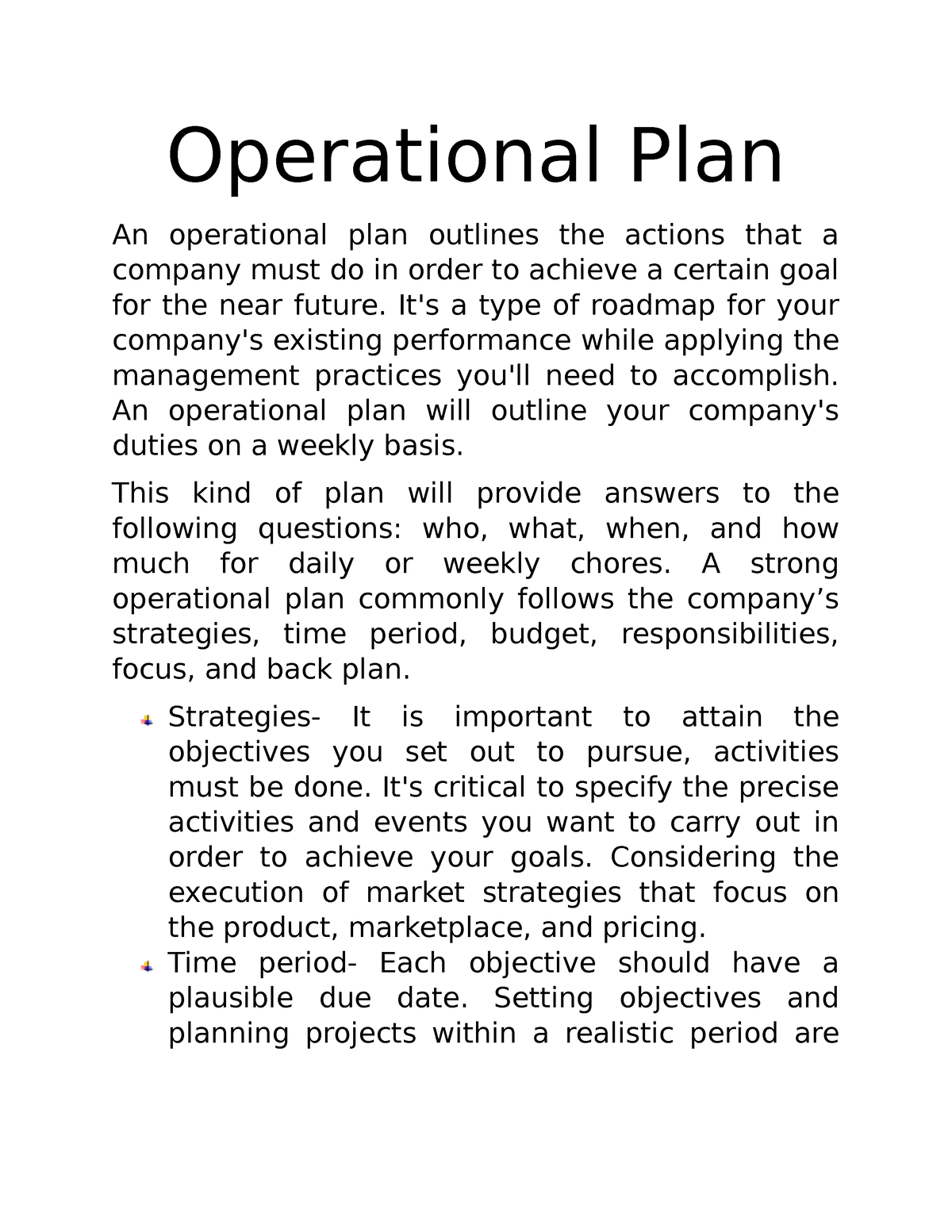 essay about operational plan