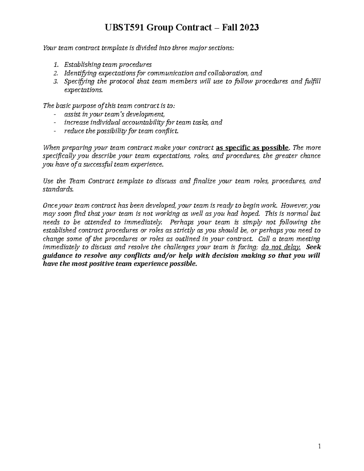 Group Contract Example Your team contract template is divided into three major sections Studocu