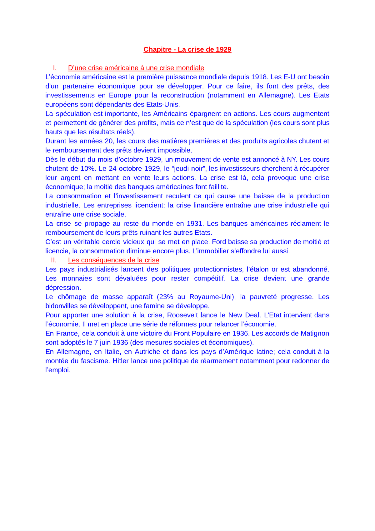 conclusion dissertation crise de 1929